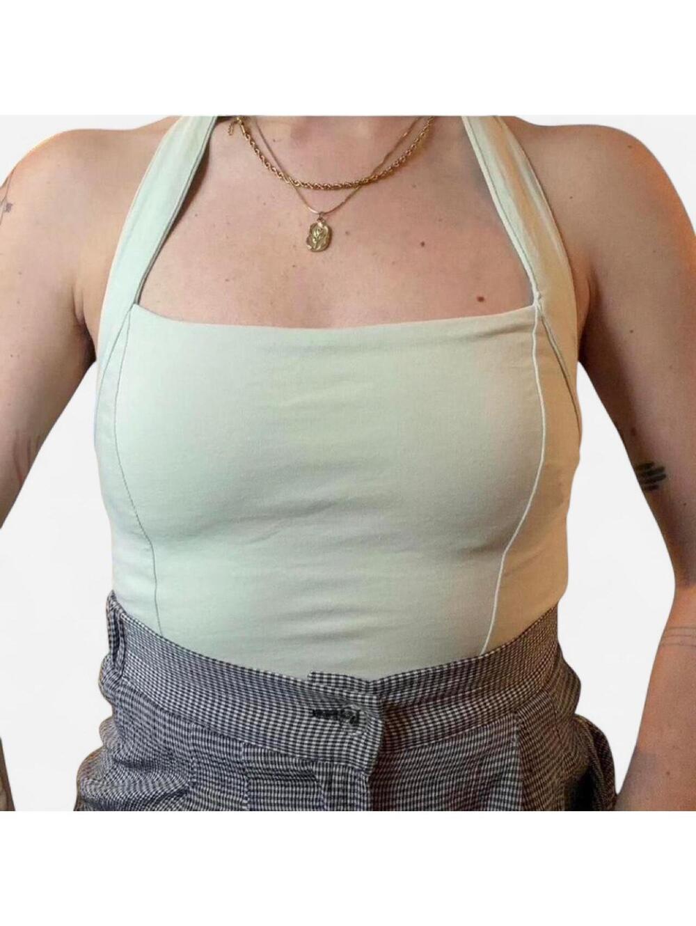 Old Navy Women's Green and Cream Crop-top